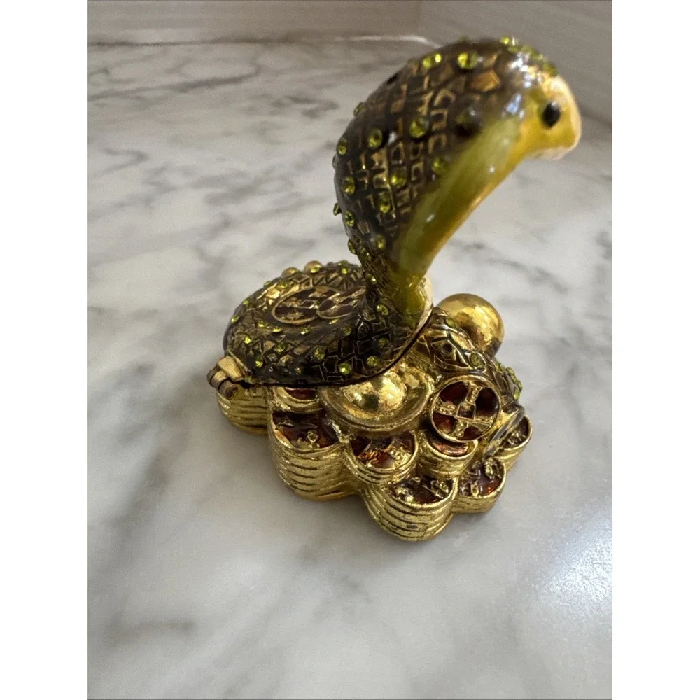 Green Snake On Coins Trinket Box Austrian Crystals Hand Made Swarovski Crystal
